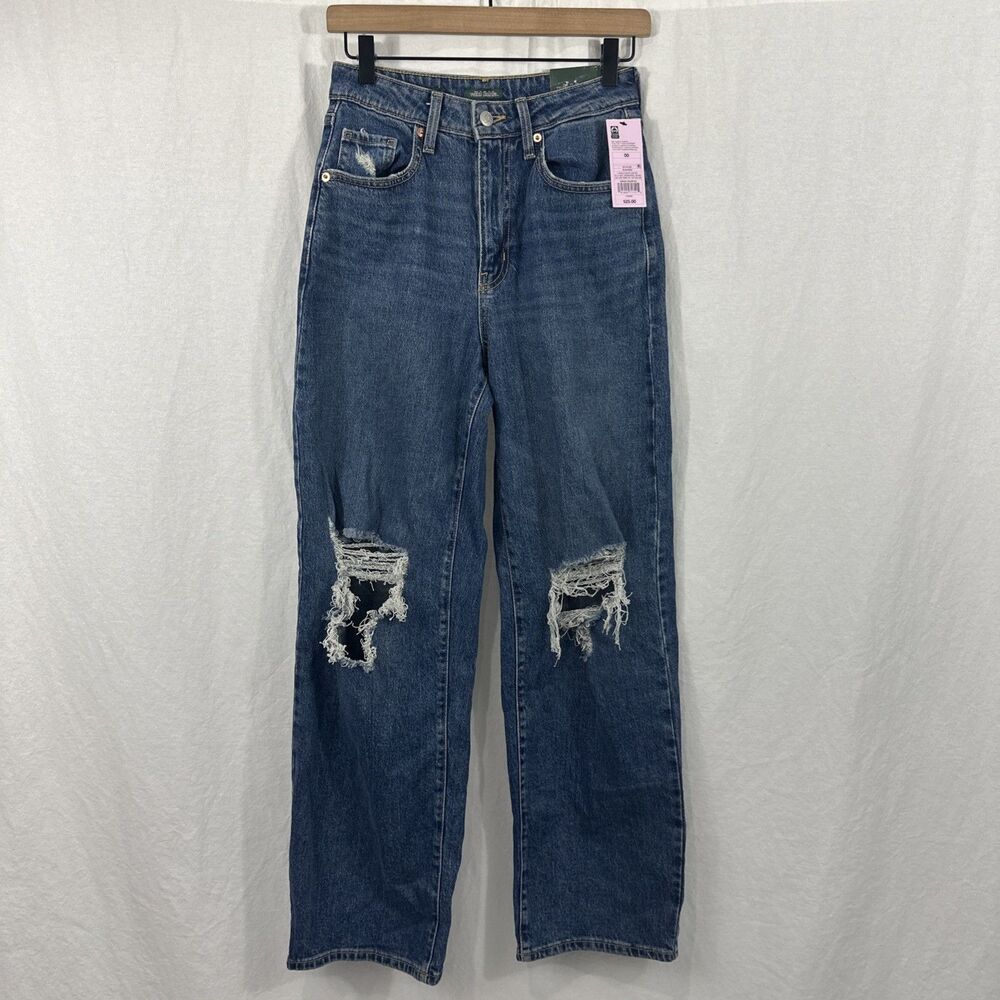 Wild Fable Highest Rise Baggy Jean Womens Sz 00/24 Skater Blue Denim